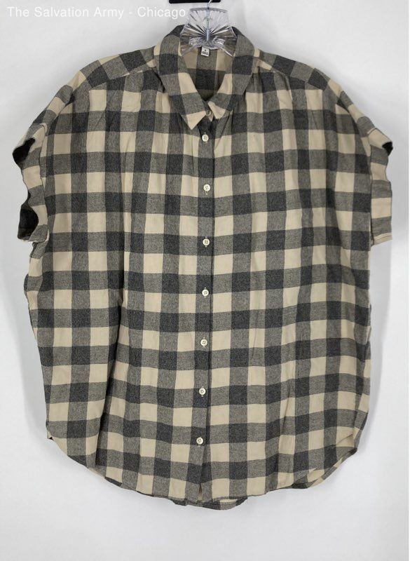 Madewell Womens Nude Black Plaid Cotton Short Sleeve Button-Up Shirt Size M