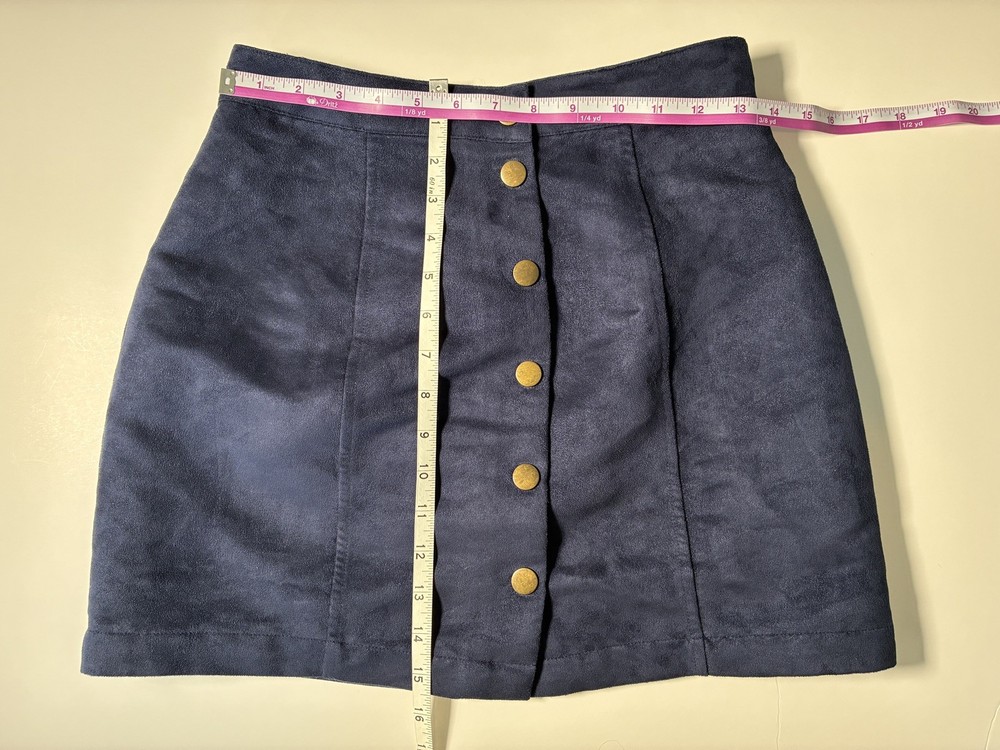 OLD NAVY Blue Mini Skirt A-line Front Snap Button Faux Suede Women’s Size 0