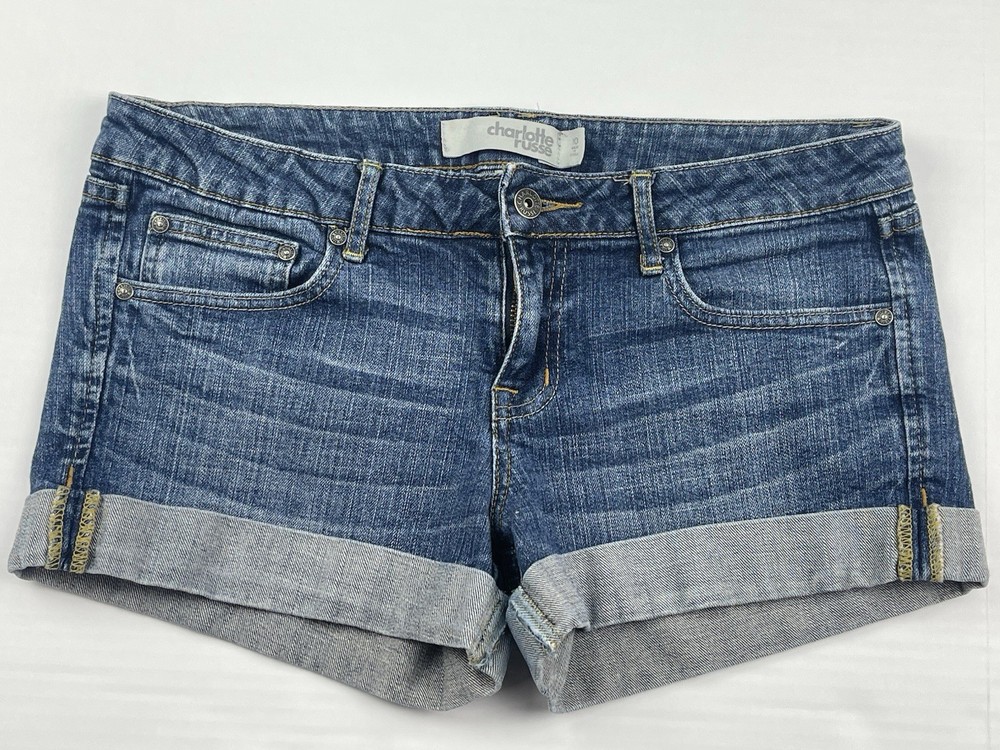 Charlotte Russe Women’s Size 10 Cuffed Denim Jean Shorts Button Zip Pocket