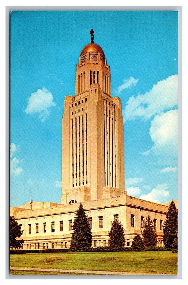 Lincoln Nebraska NE State Capitol Gold Dome Bird's-Eye View Chrome Postcard