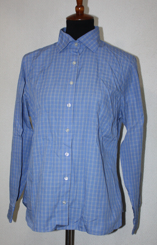 Lands End Womens Size 14 Blue Check Long Sleeve Button Up Wrinkle Free Shirt
