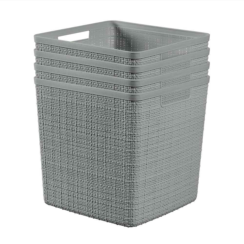Curver Jute Decorative Plastic Organization and Storage Basket Perfect Bins f...