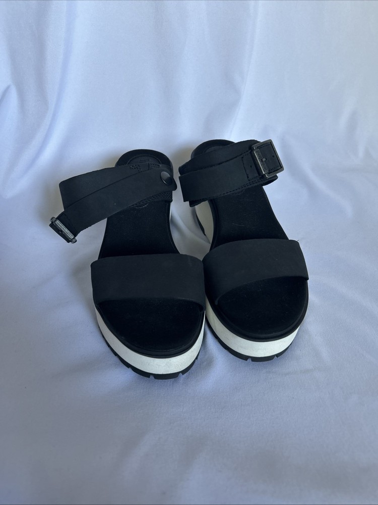 Timberland Koralyn Platform Wedge Sandals for Women Size 8 Black Nubuck with Buckle