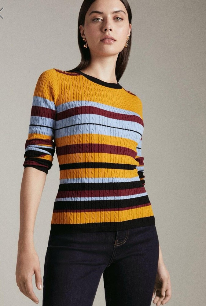 Light Weight Cable Sweater Strip Multicolor Karen Millen Size S |MP$159