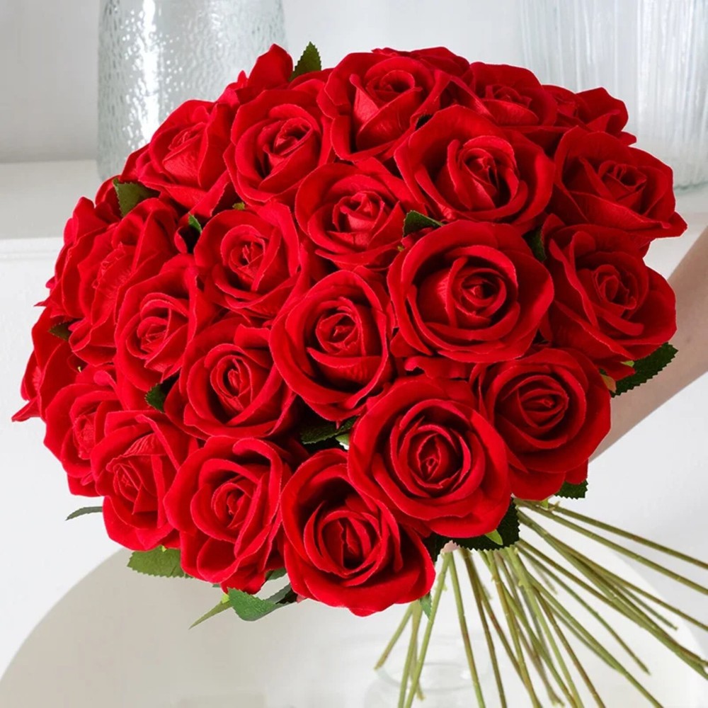 20× Red Roses Artificial Flowers Realistic Bouquet Home Decor Valentine Gifts US