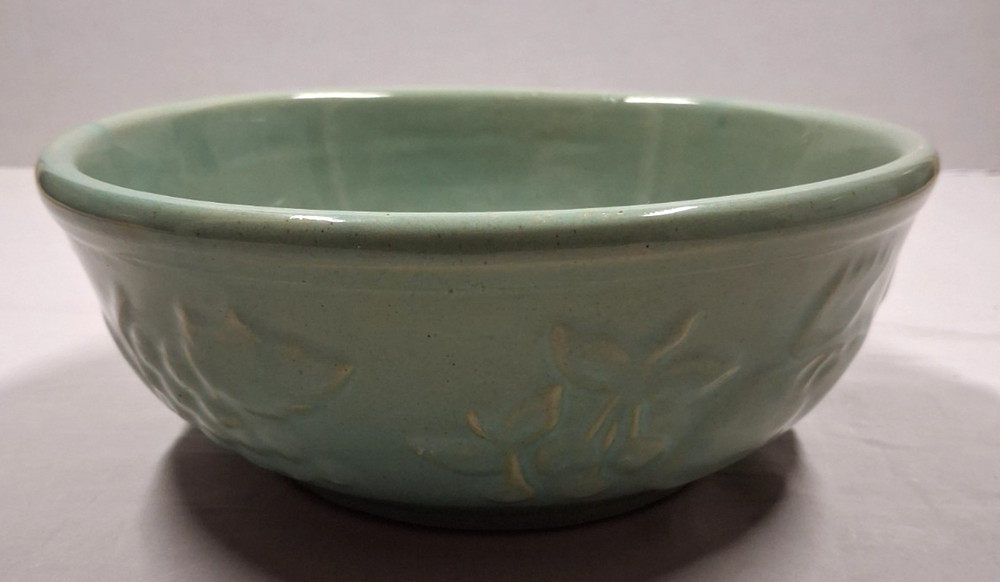 Vintage McCoy Pottery Mixing Bowl with Embossed Fruit Green
