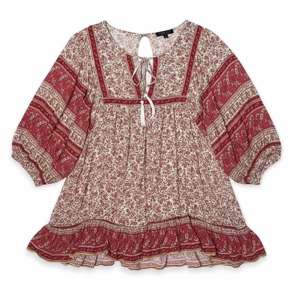 Rachel Zoe Boho Paisley Print Tassel Tie Keyhole Neck Blouse Womens M
