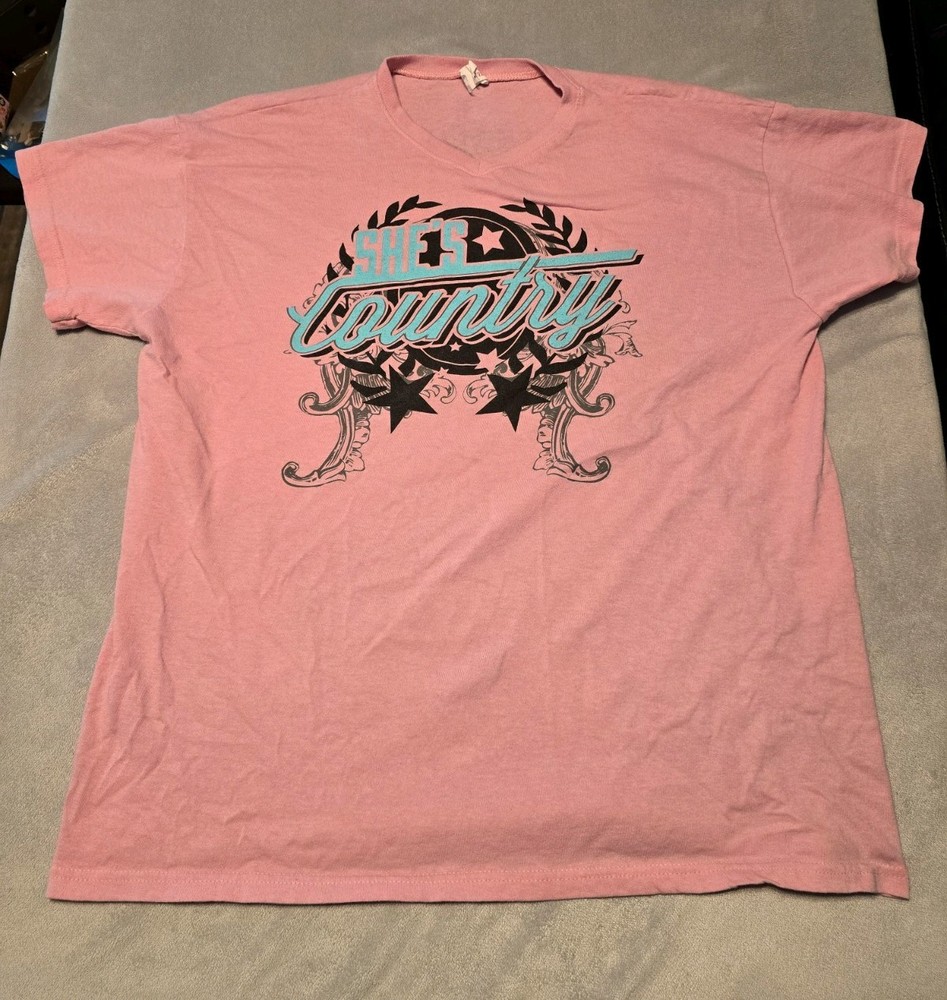 Women's Anvil Printed Pink Jason Aldean She's Country T Shirt Size XL