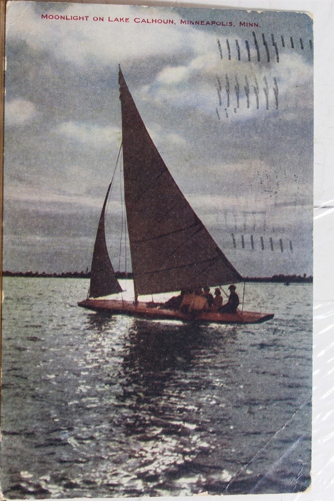 Minnesota MN Minneapolis Lake Calhoun Moonlight Postcard Old Vintage Card View