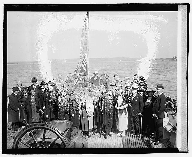 Photo:Group on Mayflower Ship with American Flag 1920