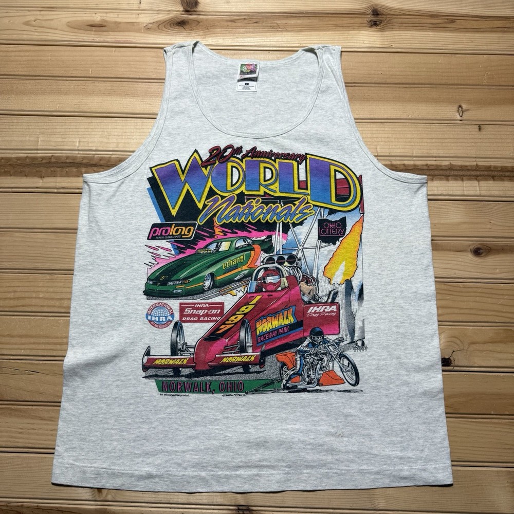 Vintage 90s 20th World Nationals Norwalk Ohio Drag Racing Tank Top Shirt Large