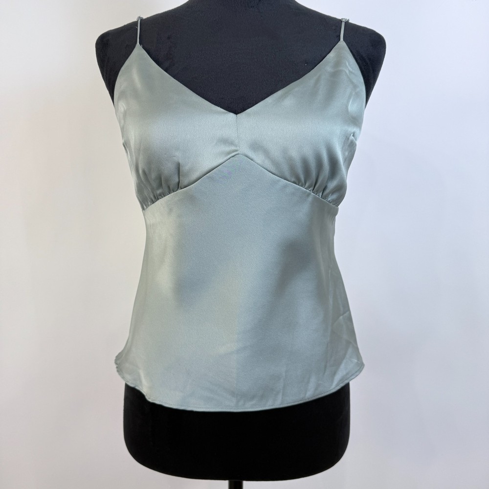 Abercrombie & Fitch Satin Cami Tank Top Small Green Coquette Adjustable Straps