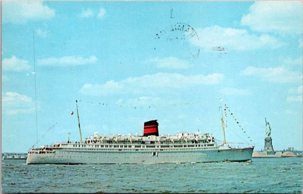 Q.T.E.V. Queen of Bermuda Ship Statue of Liberty Postcard
