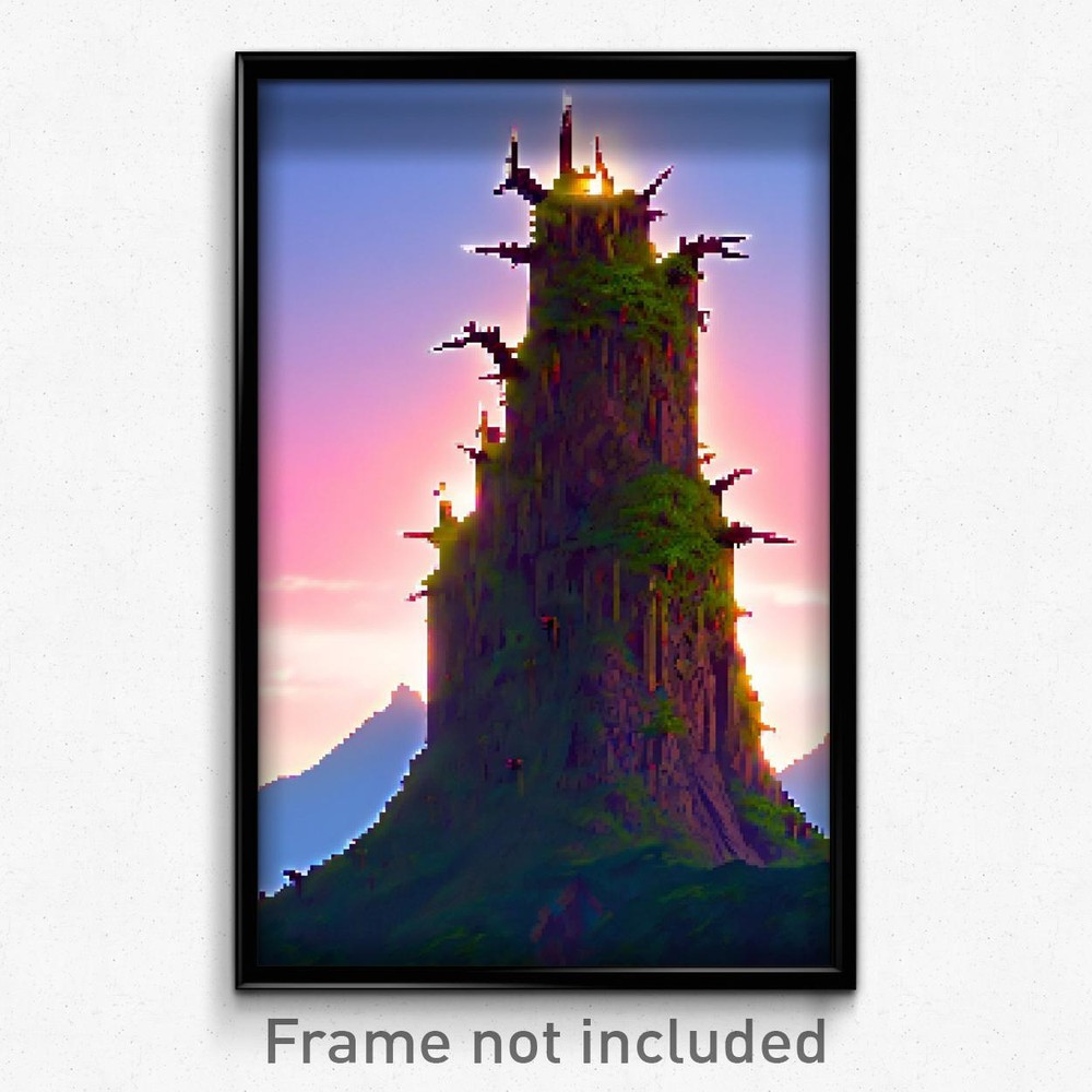 8 Bit Psychedelic Thorny Mountain Pixel Art Poster Trippy Video Game Print