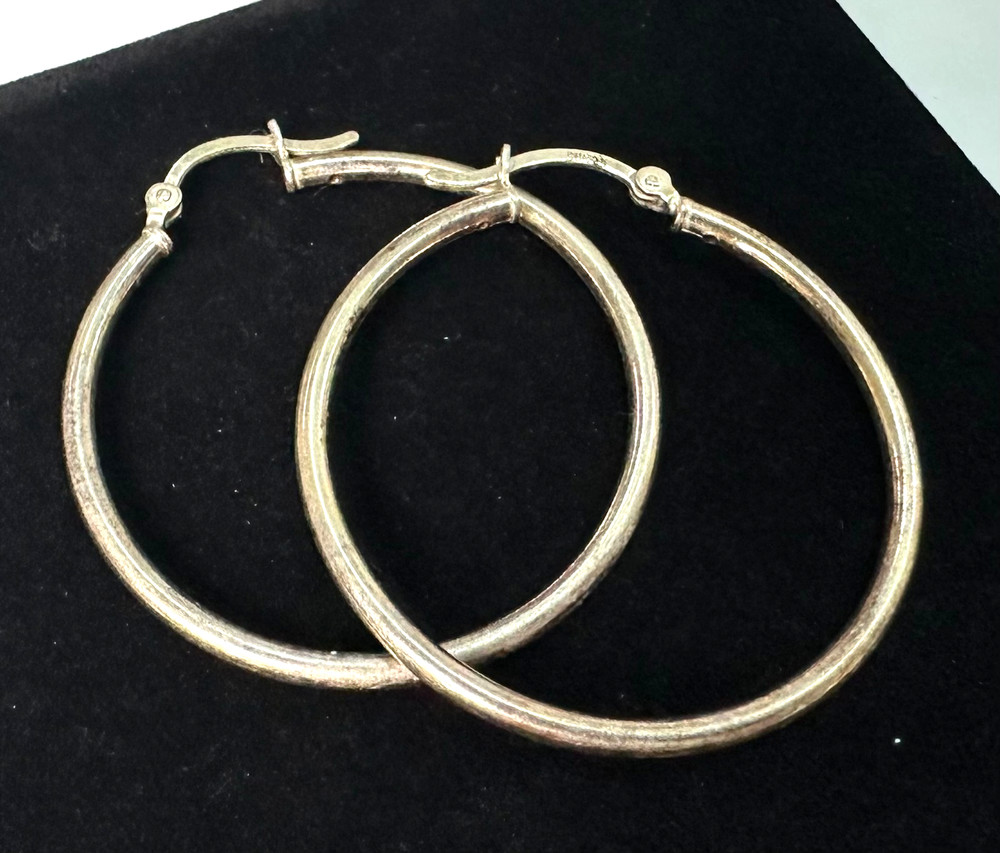 Vintage Medium Hoop Earrings SU MARKED 925 Sterling Silver Jewelry Lot I