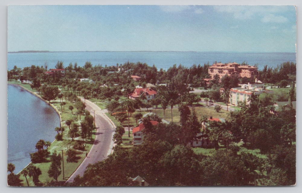 Sarasota FL Florida Aerial View of Gulfstream Avenue on Sarasota Bay Postcard
