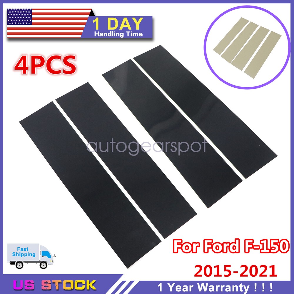 For 15-2021 Ford F-150 4Pcs Glossy Black B Pillar Post Door Window Covers Trim