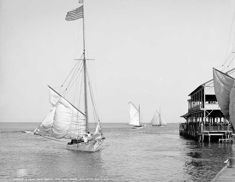 1905 Sailboats & Pier, Atlantic City, NJ Vintage Old Photo 8.5