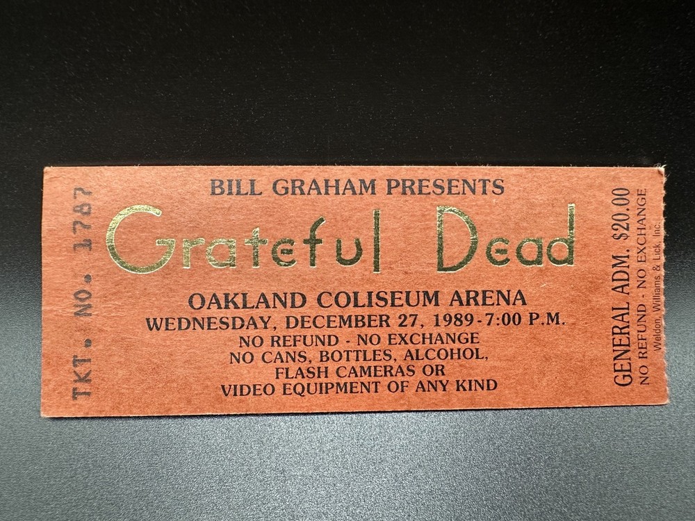 Grateful Dead Ticket Stub, Oakland Coliseum Arena, Dec. 27 1989