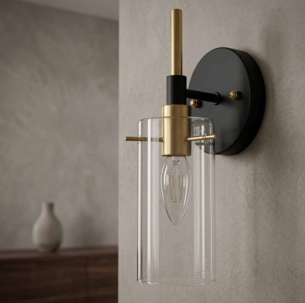 Zevni Modern 1-Light Brass Gold Wall Sconce, Black Vanity Light