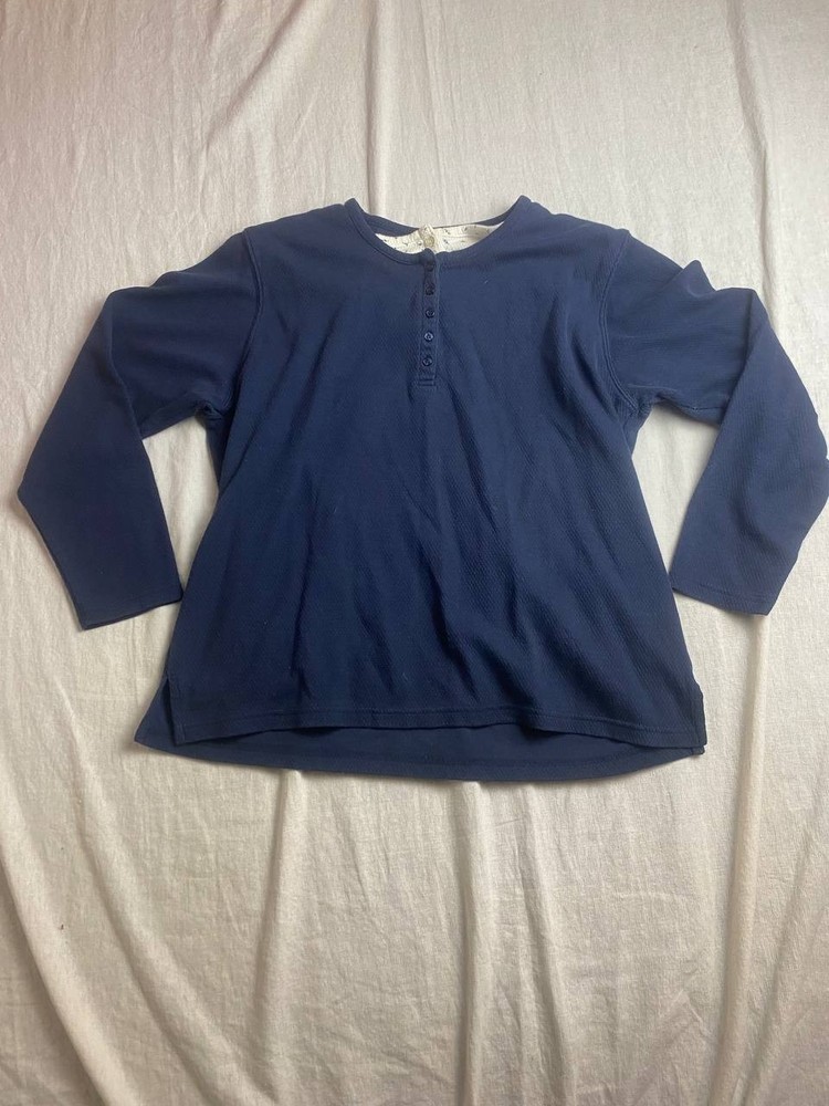 Bobbie Brooks Shirt Womens L Navy Blue Long Sleeve Henley Textured Cotton Blend
