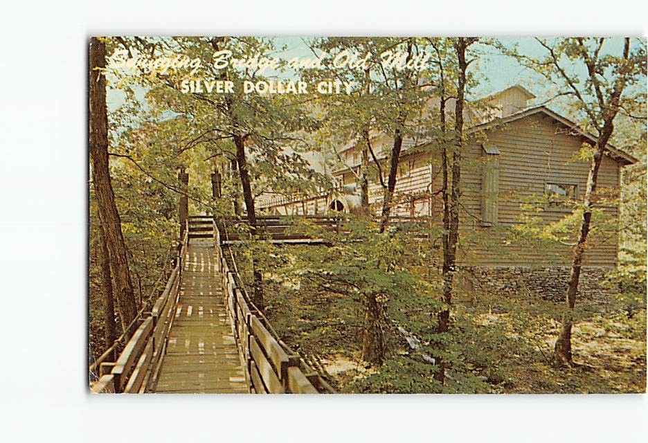 Postcard Swinging Bridge and Old Mill Silver Dollar City Branson Missouri USA