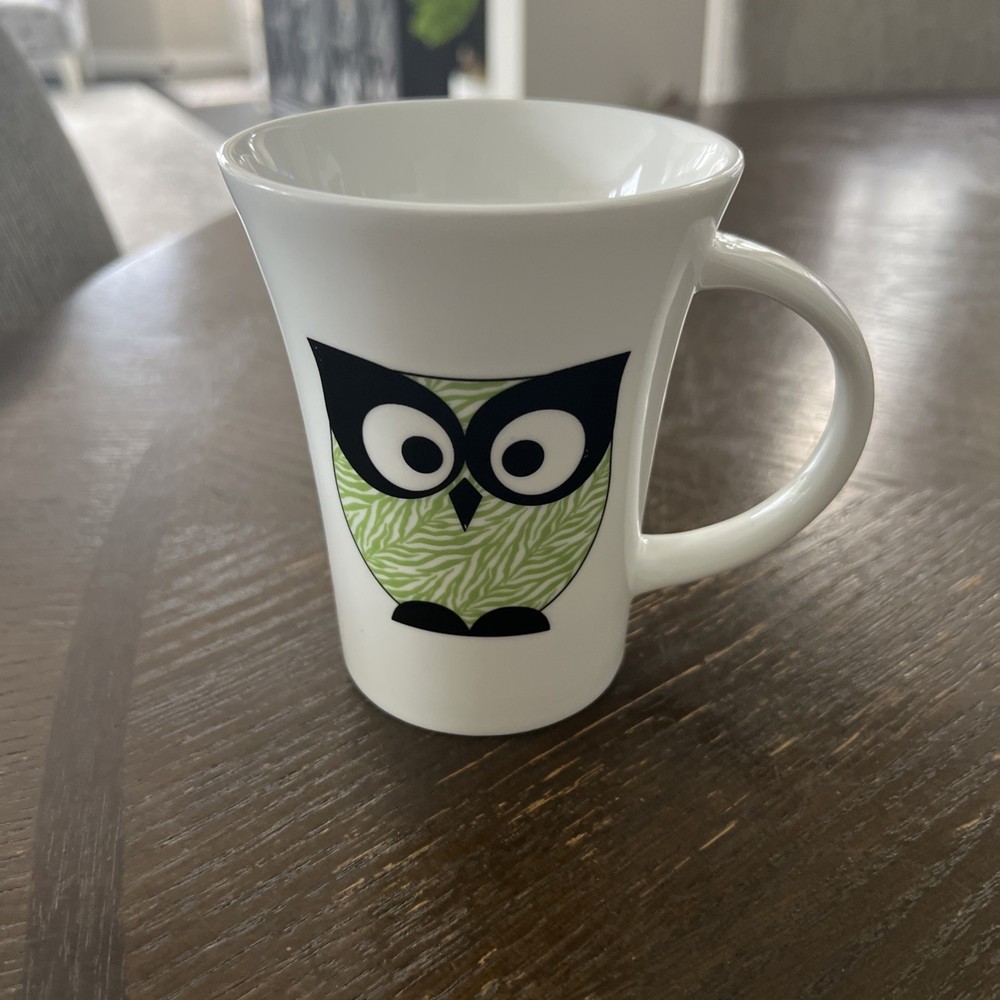 Tara Reed Designs Blue Harbor Collection Owl Mug Cup - Black White Green