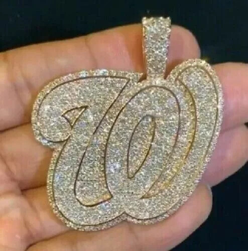 2Ct Lab Created Diamond Custom W Letter Round Cut Pendant 14K Yellow Gold Plated