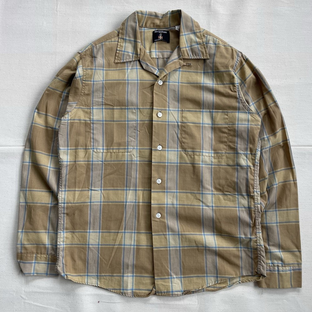 Vintage 50s 60s Sir William Cotton Shadow Plaid Loop Collar Rockabilly Shirt