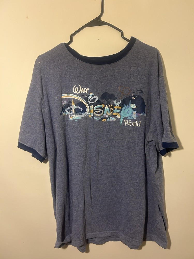 Disney World 50th Anniversary Adult XL Blue Ringer T-Shirt  