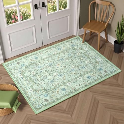 Green Washable 2x3 Non-Slip Door Rug for Bathroom or Entryway with Durable and Soft Design