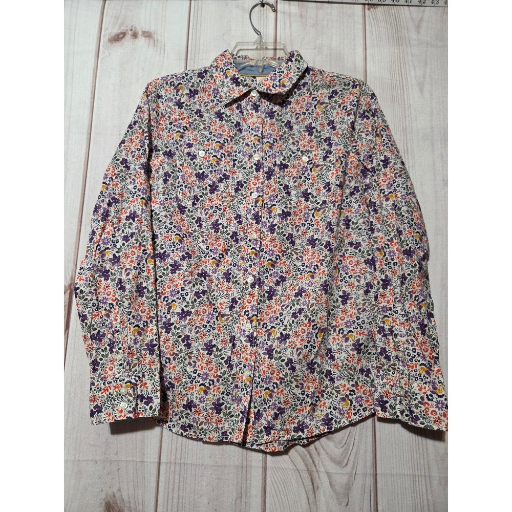 St Johns Bay Womens Small Floral Button Down Shirt Long Sleeve Cotton
