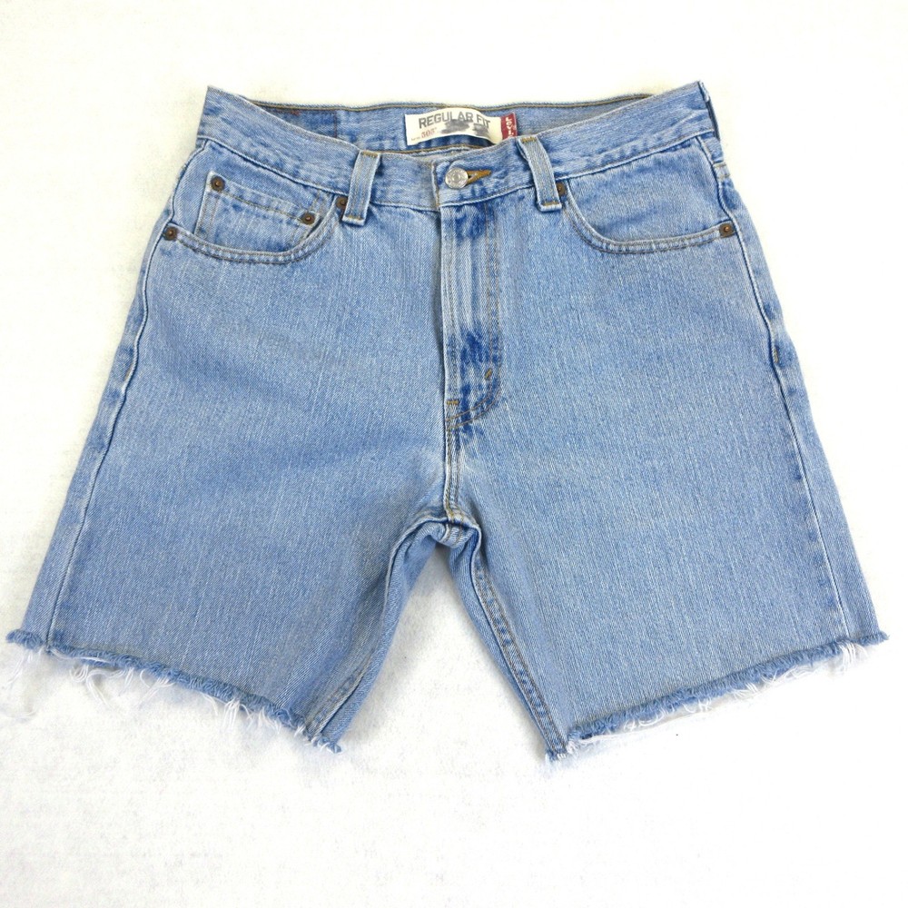 Levi's 505 Cutoff Shorts Mens 30 Light Blue Denim Raw Hem Regular Fit Cotton