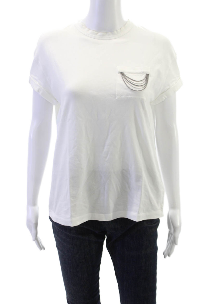 Brunello Cucinelli Women White Crew Neck Short Sleeve Basic T-Shirt Size MFree Shipping in US $100+ Orders | $6.95 Orders Below