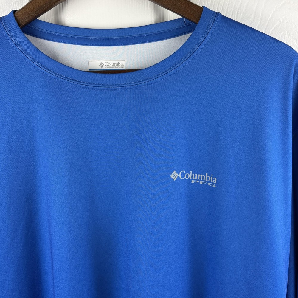 Columbia PFG T Shirt Mens 2XL Blue Long Sleeve Performance Fishing Tee Logo XXL