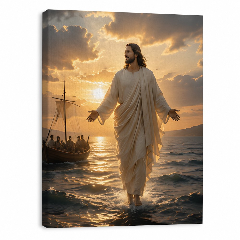 Jesus Christ Walking On Water Canvas Art Religious Wall Decor Custom Photo Gift