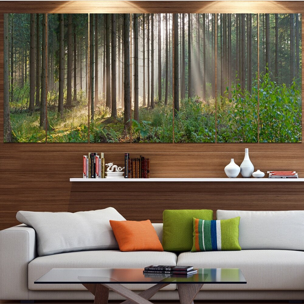 Designart Green Forest in Mist Panorama - Oversized Landscape Wall Art - Serene Nature-Inspired Décor for Living Room or Office