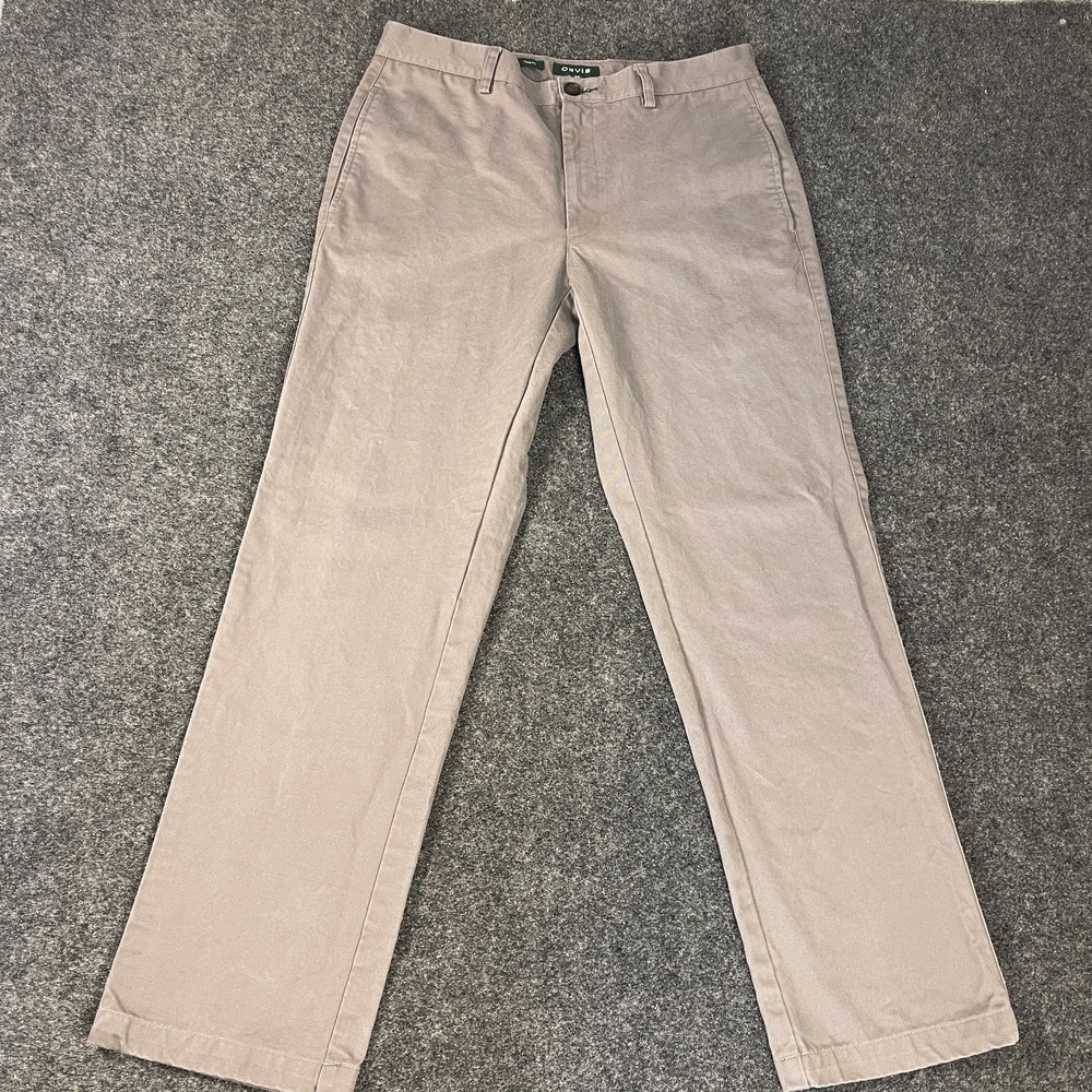 Orvis Mens 34X30 Gray Chino Pants Trim Fit Casual Dress Straight Leg Cotton