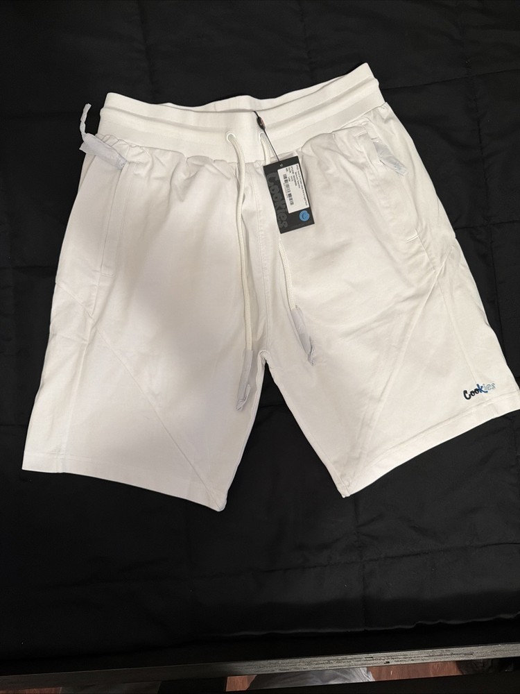 Cookies Brand White Jersey Shorts Size Large Logo Drawstring Light Weight NWT