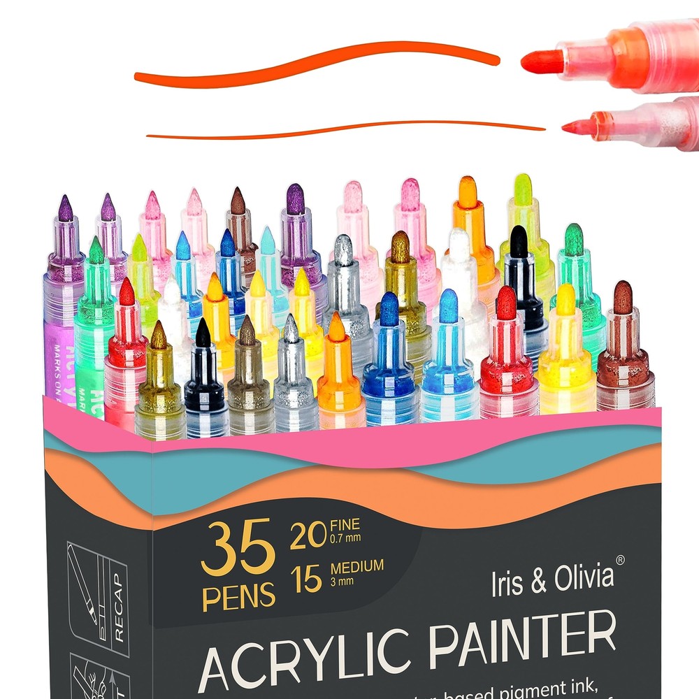 Acrylic Paint Pens, Double Premium Set of 35 Acrylic Paint Markers of Extra F...
