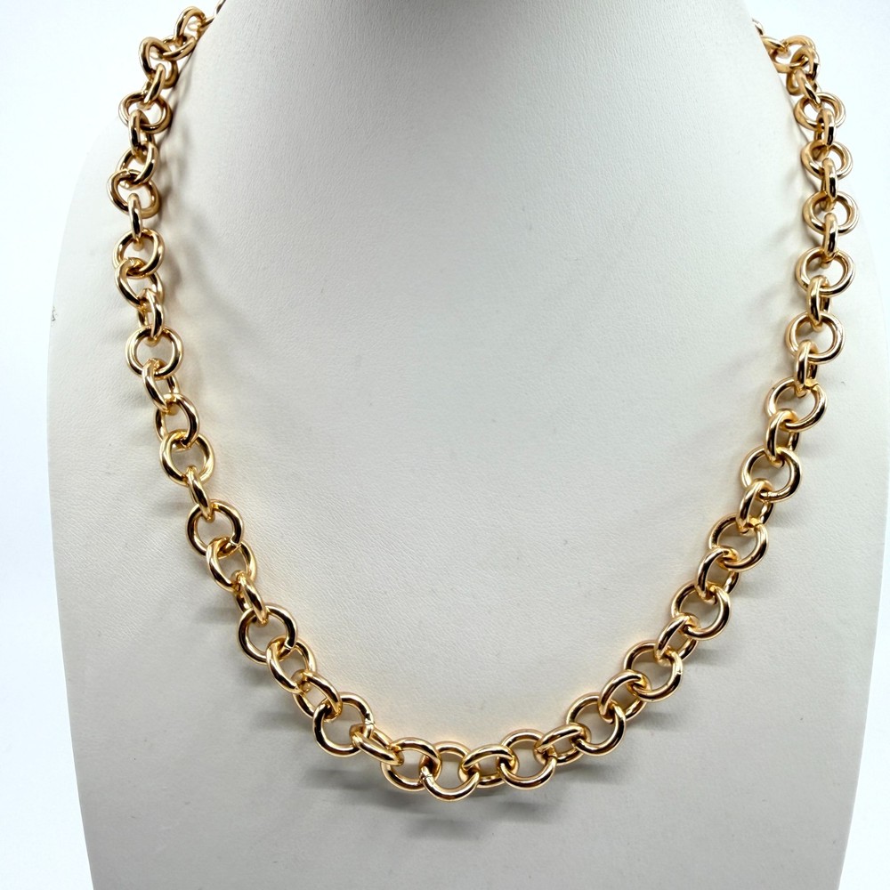 Vintage Chunky Gold Tone Rolo Link Chain Statement Necklace Spring Ring Clasp