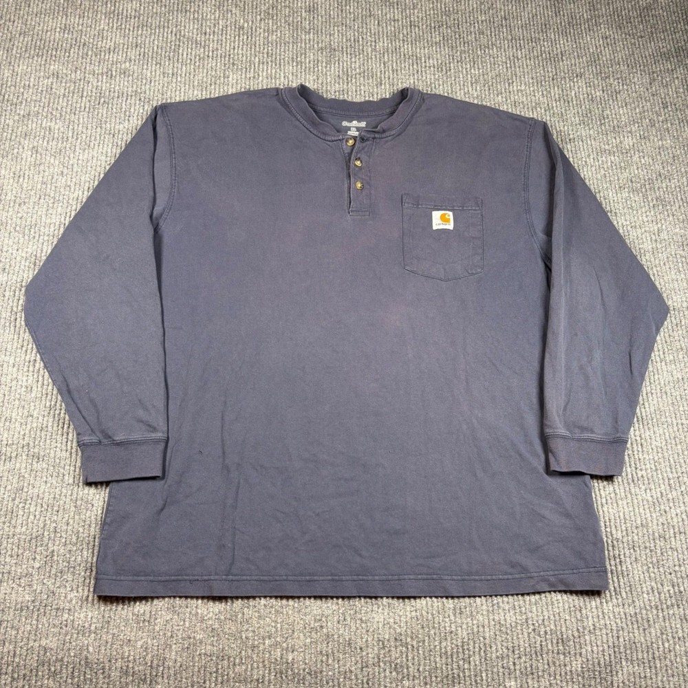 Carhartt Shirt Mens XL Navy Blue K128 Workwear Long Sleeve Henley Pocket