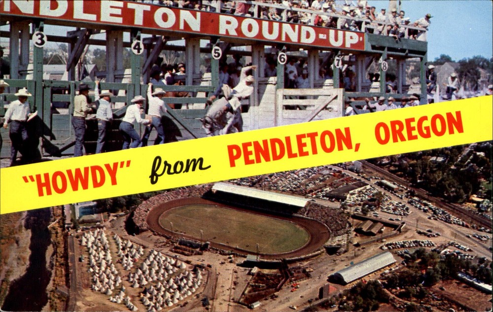 Howdy from Pendleton Oregon ~ aerial ~ Roundup Rodeo Grounds & Indian Village