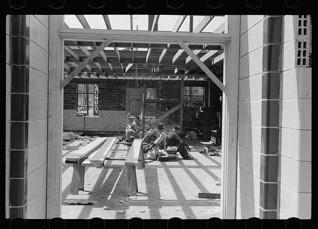 Photo:1930s Construction Workers Framing House Interior Wall Beams