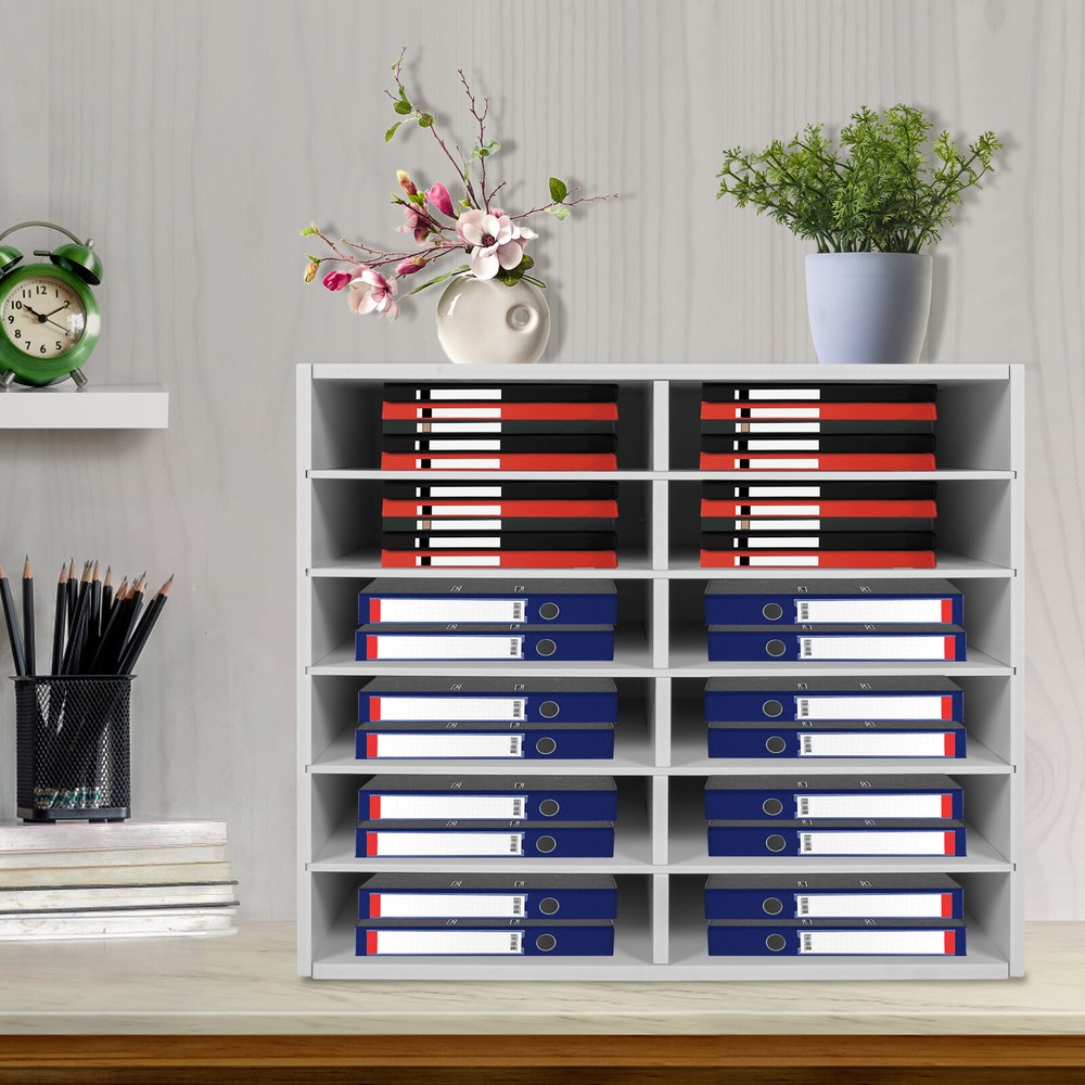 12Compartments Literature Organizer File Sorter Mail Center Holder Paper Cabinet