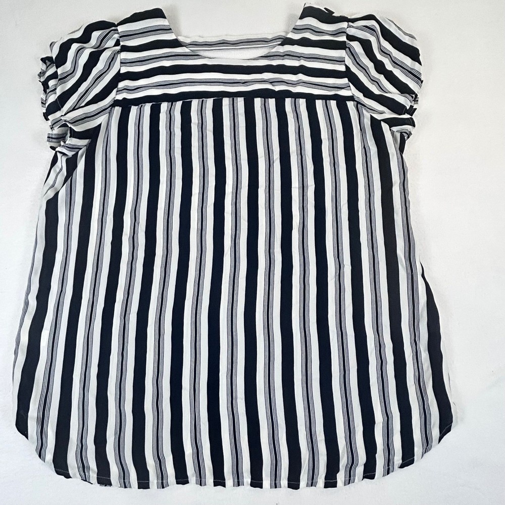 Loft Womens Medium Navy White Striped Flutter Sleeve V-Neck Blouse Top