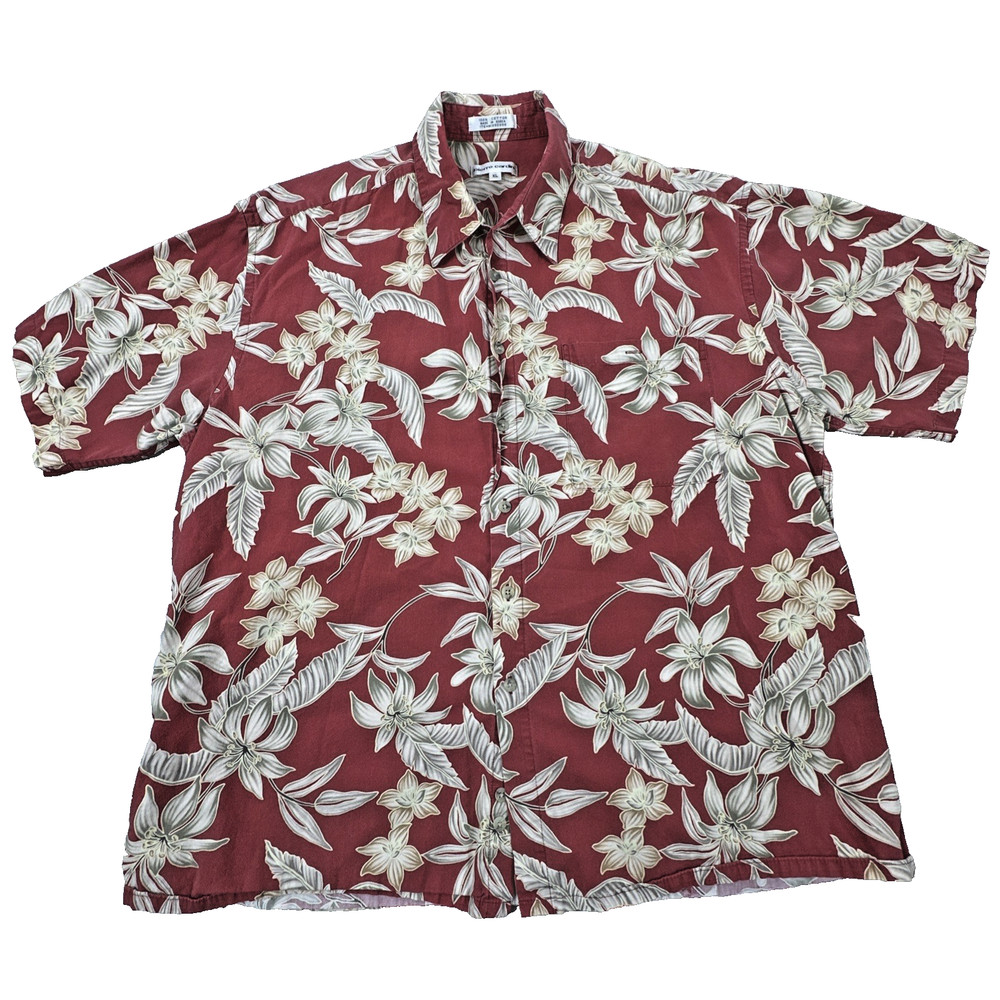Pierre Cardin Men's XL Button Up Shirt Short Sleeve Red Floral Hawaiian Aloha