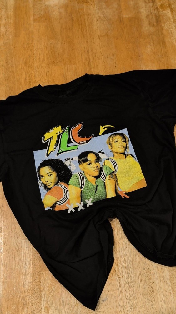 TLC Retro Graphic Tee – 90s R&B Music Shirt Size Large Black New