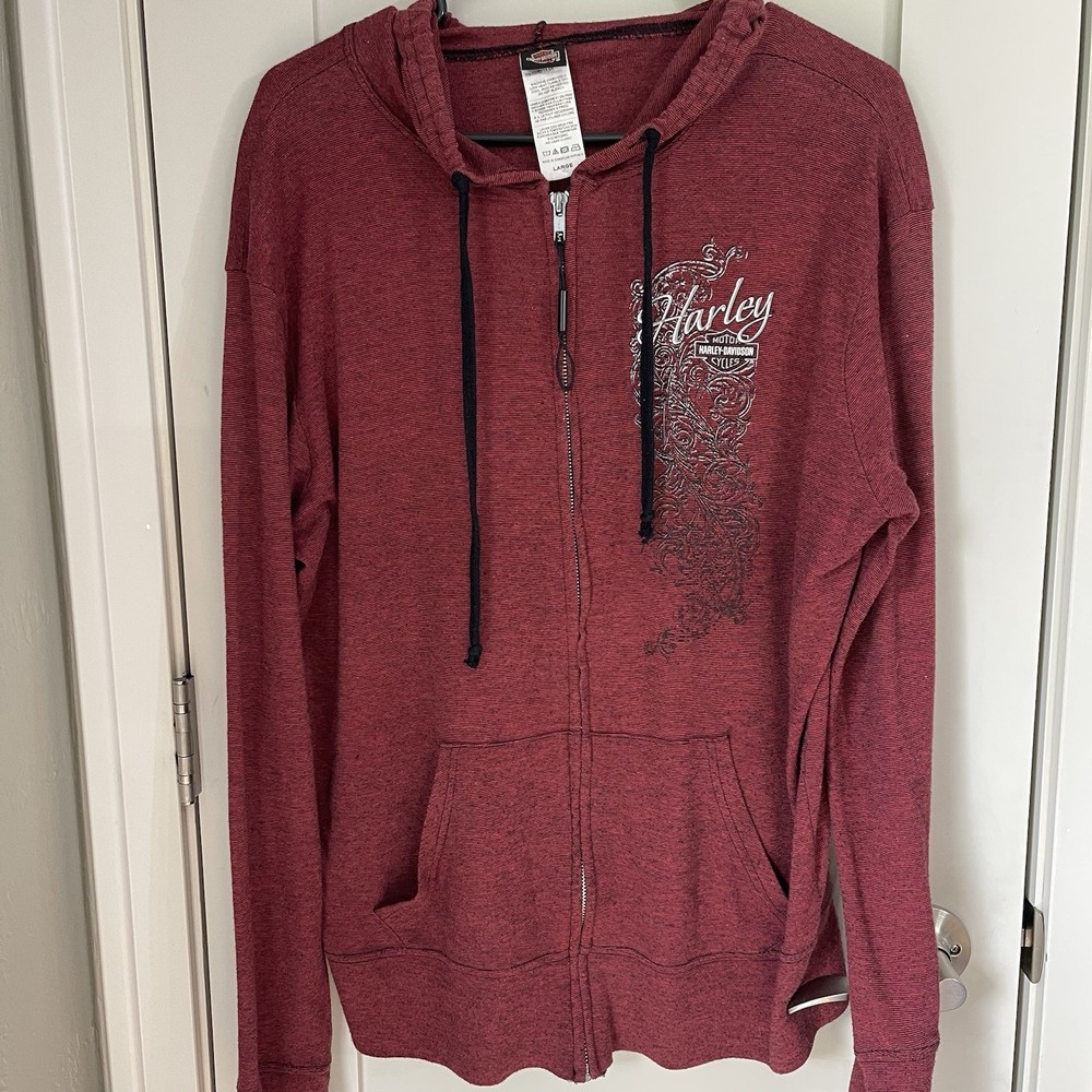 Harley Davidson Full Zip Lightweight Hooded Sweatshirt Womens Size Large