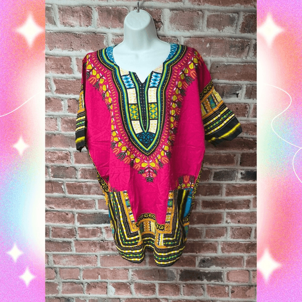 Men's African Dashiki Tunic Top Vibrant ONE SIZE